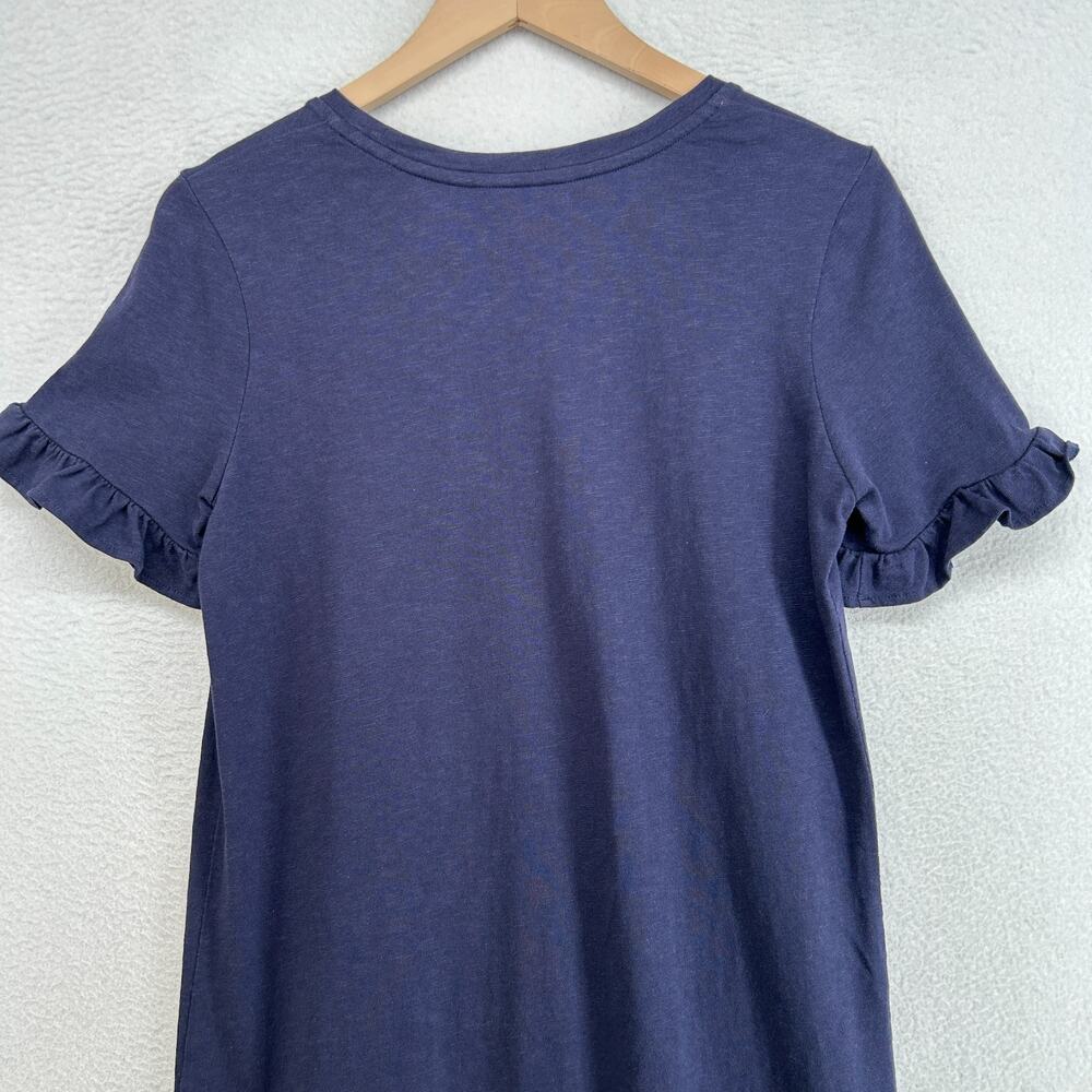 BODEN Dress 8R Emily Slub Jersey T-Shirt Shift Ruffle Short Sleeve Cotton Blue - Picture 4 of 14